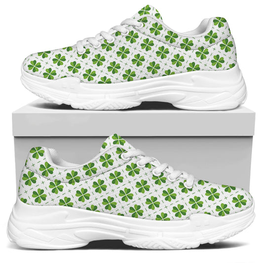 Shamrock Saint Patrick's Day Print White Chunky Shoes