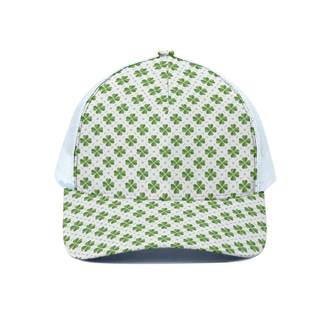 Shamrock Saint Patrick's Day Print White Mesh Trucker Cap