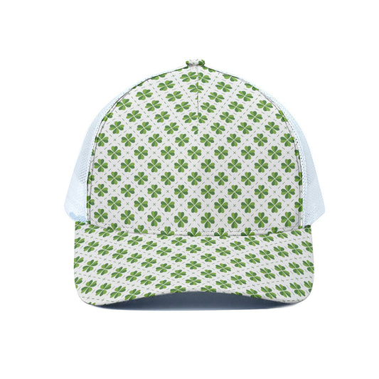 Shamrock Saint Patrick's Day Print White Mesh Trucker Cap