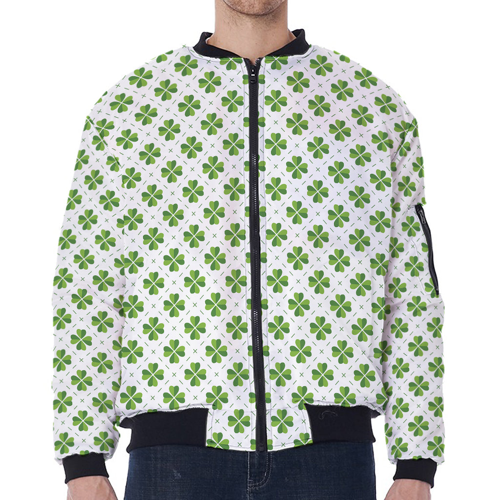 Shamrock Saint Patrick's Day Print Zip Sleeve Bomber Jacket