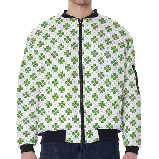 Shamrock Saint Patrick's Day Print Zip Sleeve Bomber Jacket