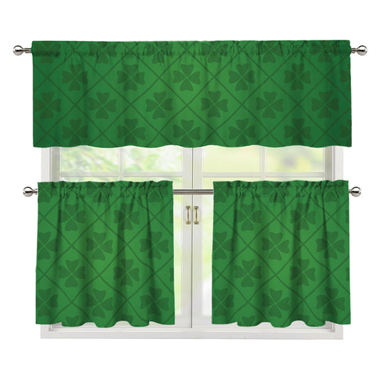 Shamrock St. Patrick's Day Pattern Print 3 Piece Kitchen Curtains