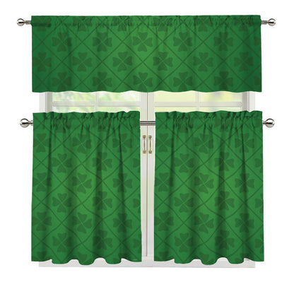 Shamrock St. Patrick's Day Pattern Print 3 Piece Kitchen Curtains