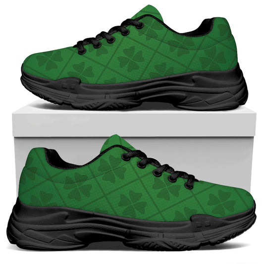 Shamrock St. Patrick's Day Pattern Print Black Chunky Shoes