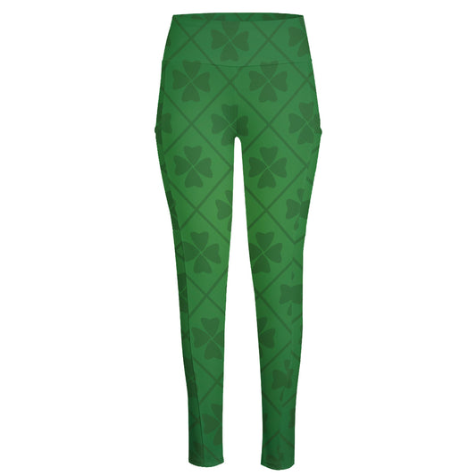 Shamrock St. Patrick's Day Pattern Print High-Waisted Pocket Leggings