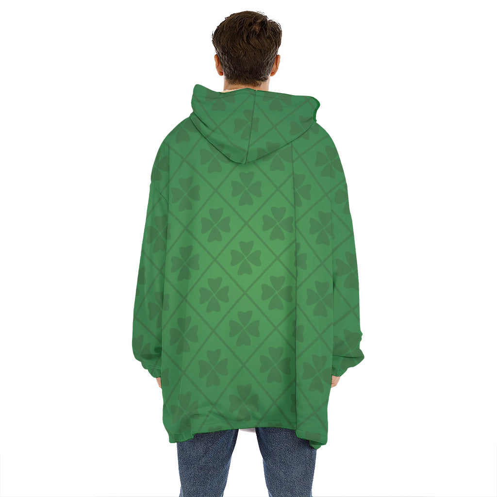 Shamrock St. Patrick's Day Pattern Print Hoodie Blanket