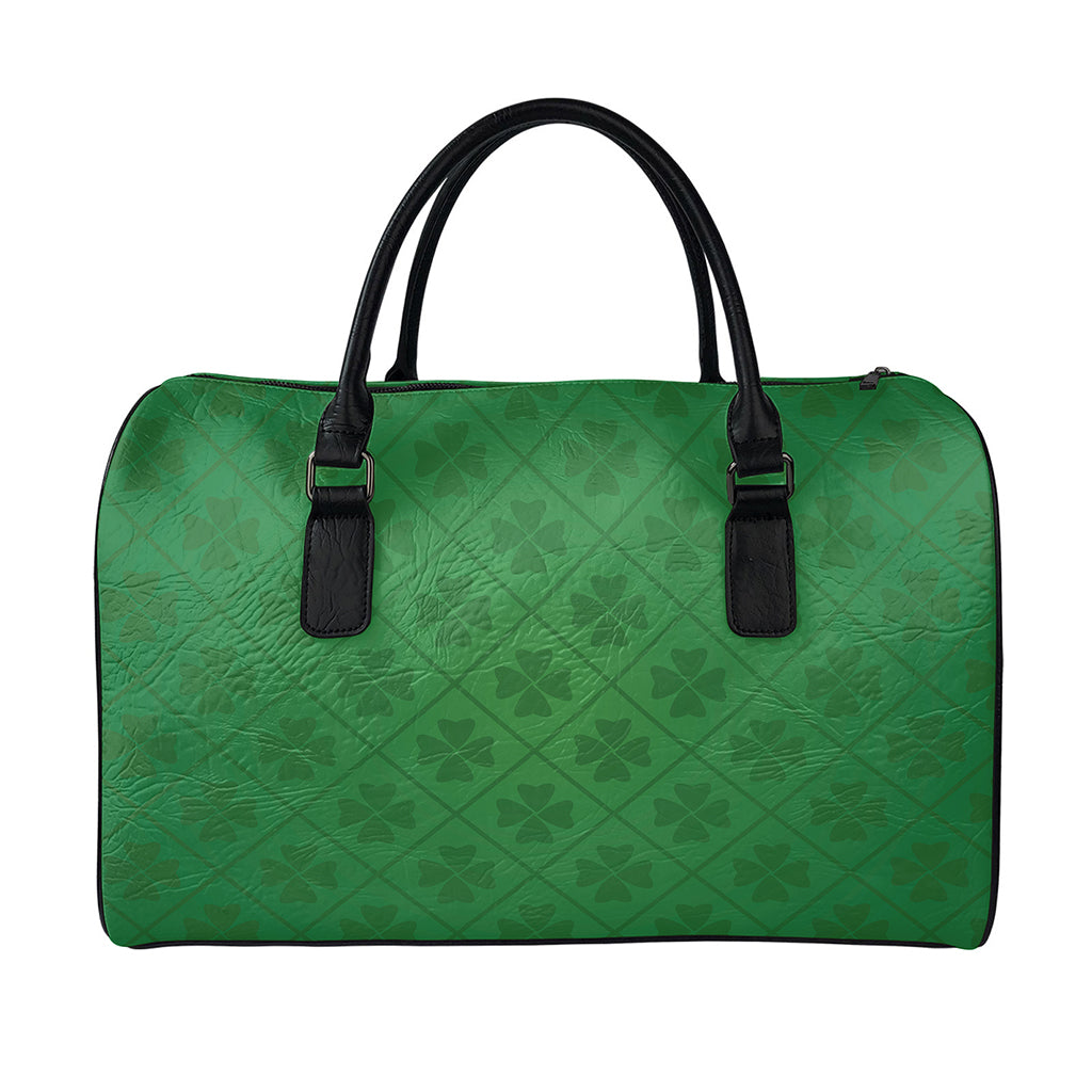 Shamrock St. Patrick's Day Pattern Print Leather Duffle Bag