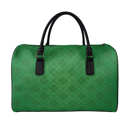 Shamrock St. Patrick's Day Pattern Print Leather Duffle Bag