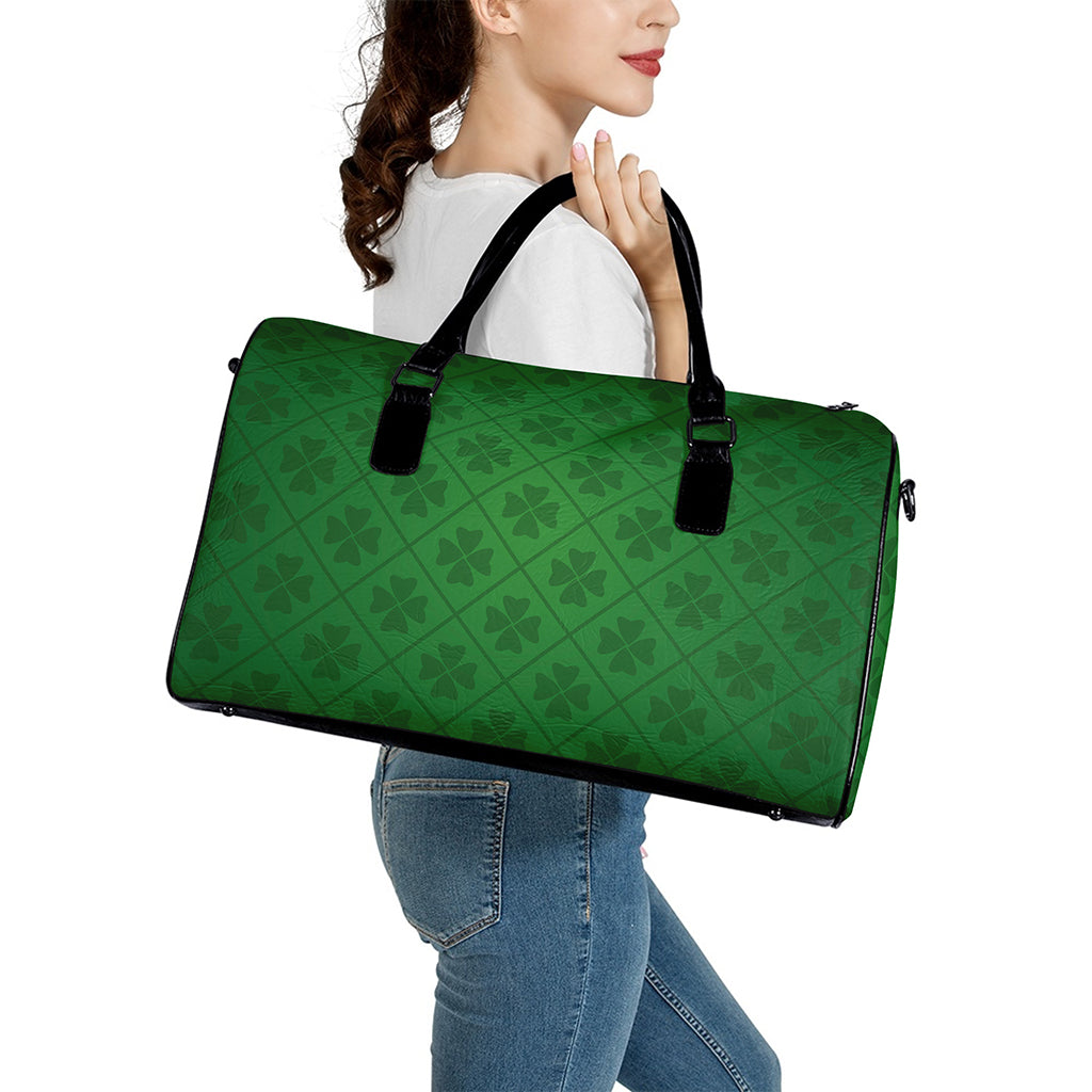Shamrock St. Patrick's Day Pattern Print Leather Duffle Bag