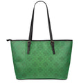 Shamrock St. Patrick's Day Pattern Print Leather Tote Bag With Zipper