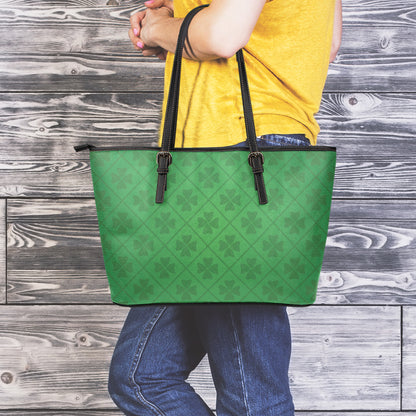 Shamrock St. Patrick's Day Pattern Print Leather Tote Bag