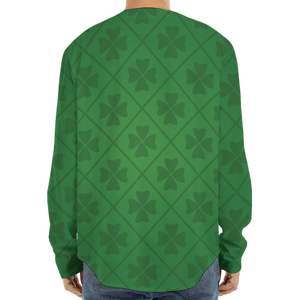 Shamrock St. Patrick's Day Pattern Print Long Sleeve Baseball Jersey