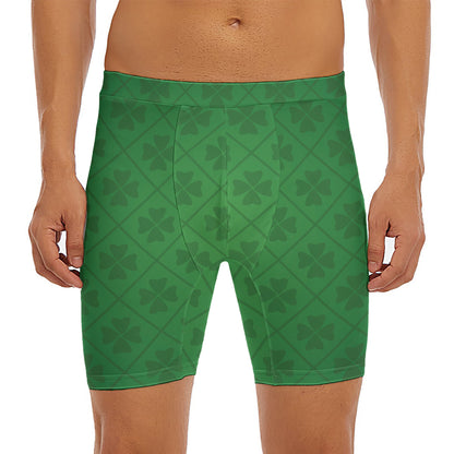 Shamrock St. Patrick's Day Pattern Print Men's Long Boxer Briefs