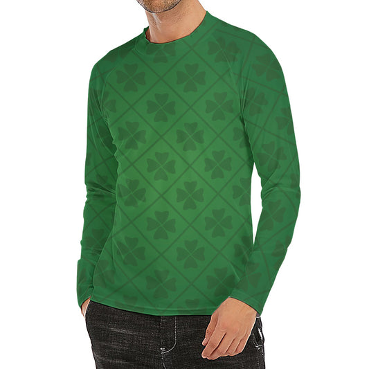 Shamrock St. Patrick's Day Pattern Print Men's Long Sleeve Rash Guard