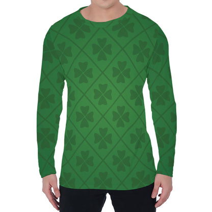 Shamrock St. Patrick's Day Pattern Print Men's Long Sleeve T-Shirt
