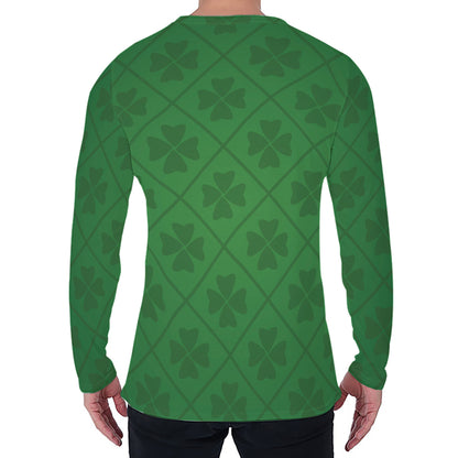 Shamrock St. Patrick's Day Pattern Print Men's Long Sleeve T-Shirt