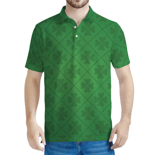 Shamrock St. Patrick's Day Pattern Print Men's Polo Shirt