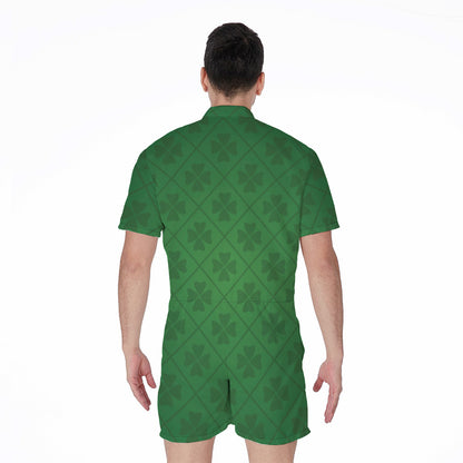 Shamrock St. Patrick's Day Pattern Print Men's Rompers