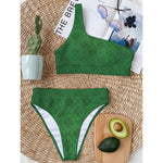 Shamrock St. Patrick's Day Pattern Print One Shoulder Bikini Top