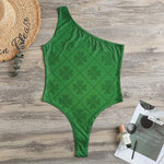 Shamrock St. Patrick's Day Pattern Print One Shoulder Bodysuit
