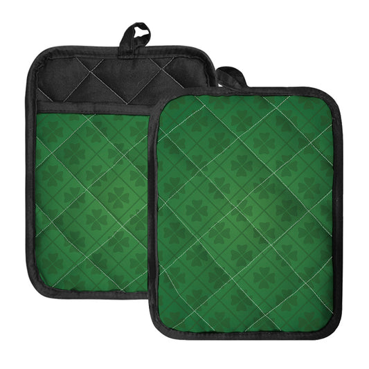 Shamrock St. Patrick's Day Pattern Print Pot Holders With Pocket