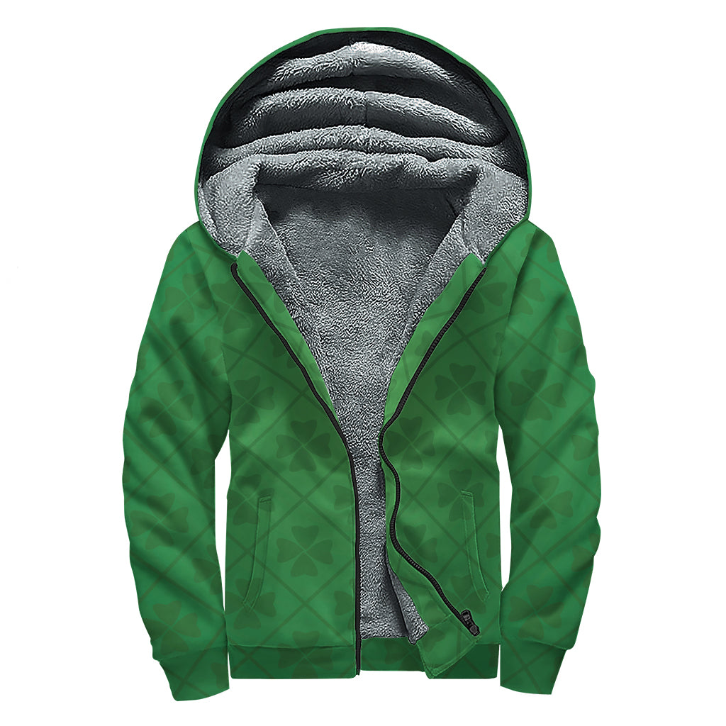Shamrock St. Patrick's Day Pattern Print Sherpa Lined Zip Up Hoodie