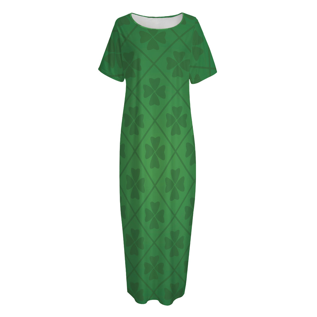 Shamrock St. Patrick's Day Pattern Print Short Sleeve Long Nightdress