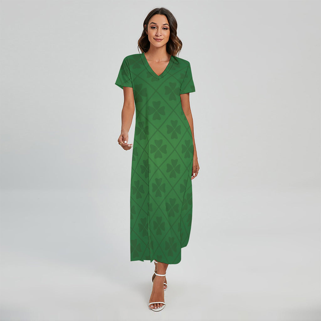 Shamrock St. Patrick's Day Pattern Print Short Sleeve Maxi Dress