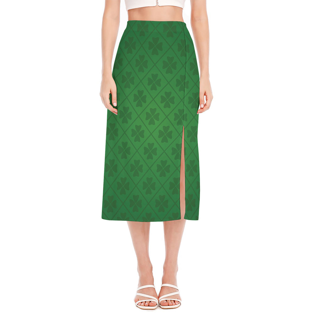 Shamrock St. Patrick's Day Pattern Print Side Slit Midi Skirt