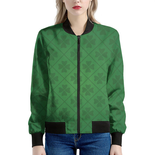Shamrock St. Patrick's Day Pattern Print Women's Bomber Jacket