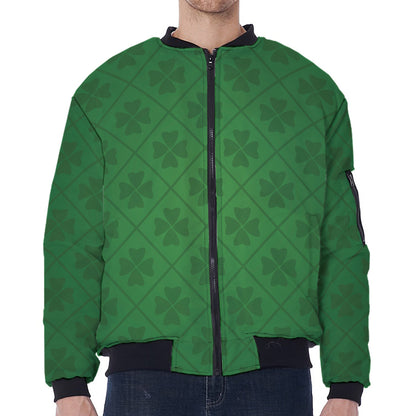 Shamrock St. Patrick's Day Pattern Print Zip Sleeve Bomber Jacket
