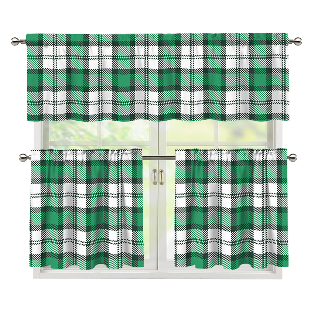 Shamrock St. Patrick's Day Tartan Print 3 Piece Kitchen Curtains