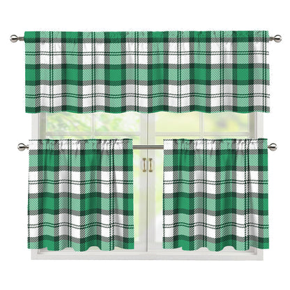 Shamrock St. Patrick's Day Tartan Print 3 Piece Kitchen Curtains