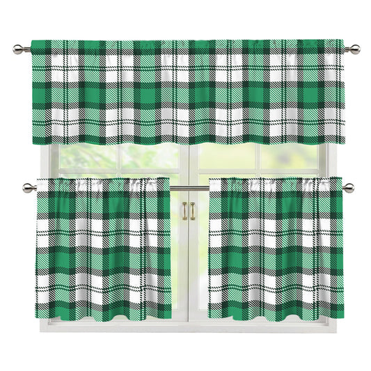 Shamrock St. Patrick's Day Tartan Print 3 Piece Kitchen Curtains