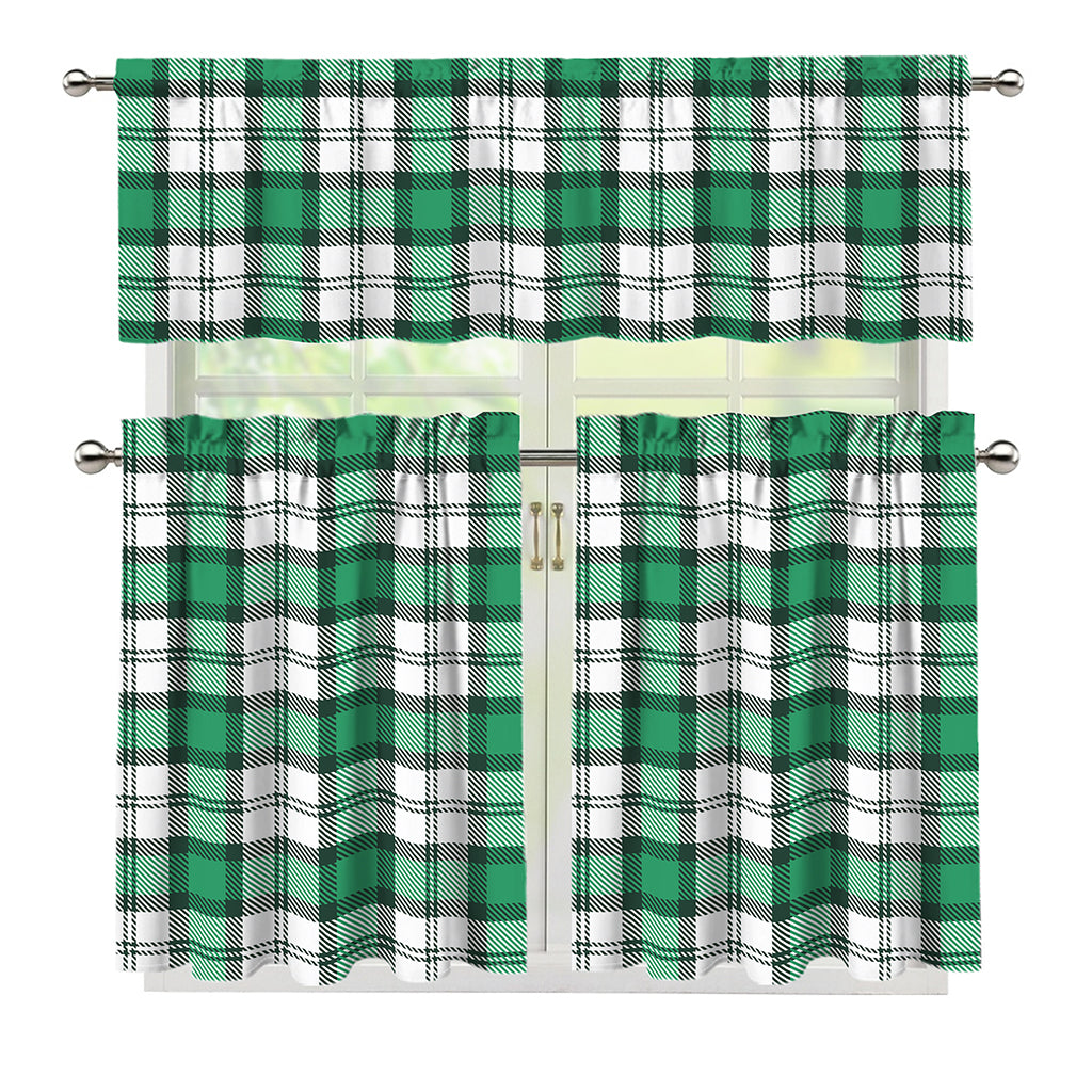 Shamrock St. Patrick's Day Tartan Print 3 Piece Kitchen Curtains