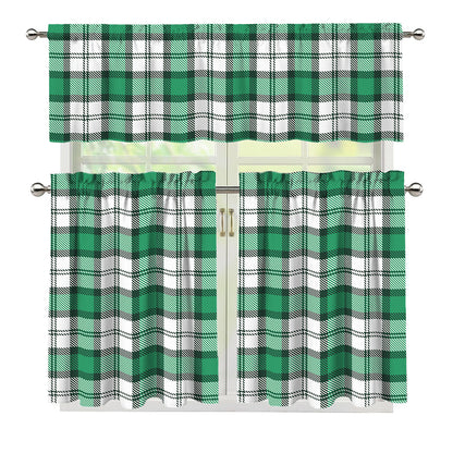 Shamrock St. Patrick's Day Tartan Print 3 Piece Kitchen Curtains