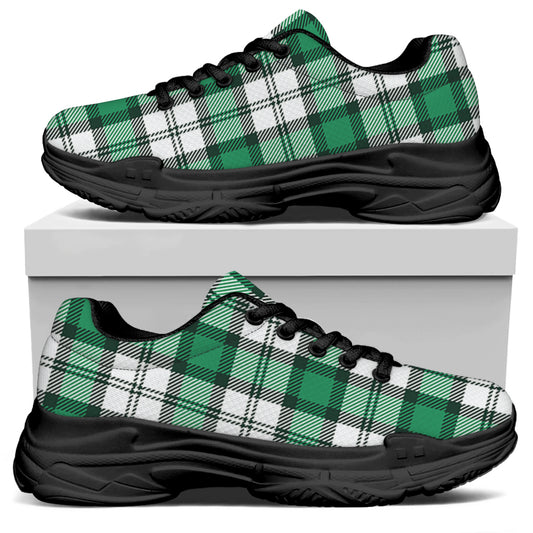 Shamrock St. Patrick's Day Tartan Print Black Chunky Shoes