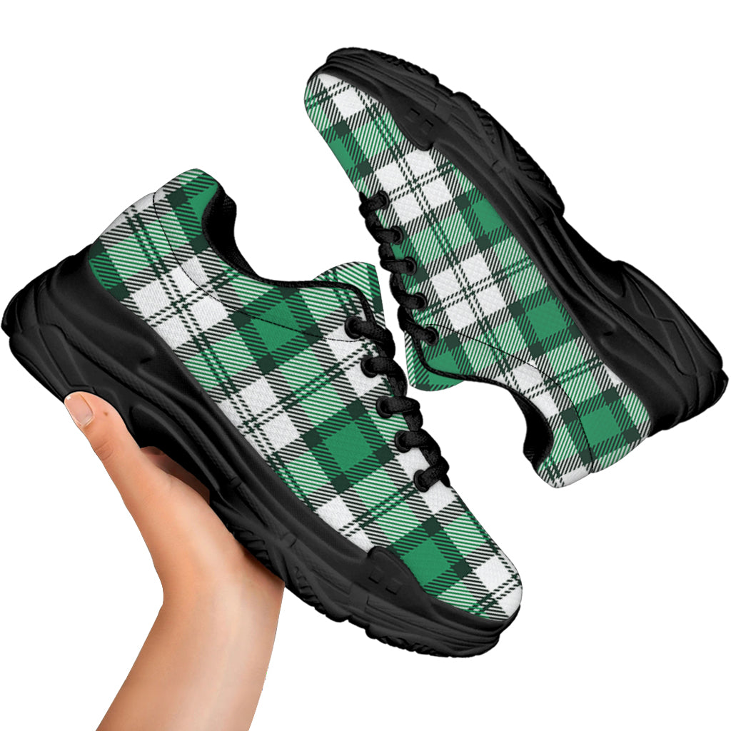 Shamrock St. Patrick's Day Tartan Print Black Chunky Shoes