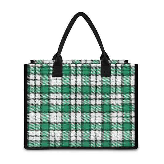 Shamrock St. Patrick's Day Tartan Print Canvas Tote Bag