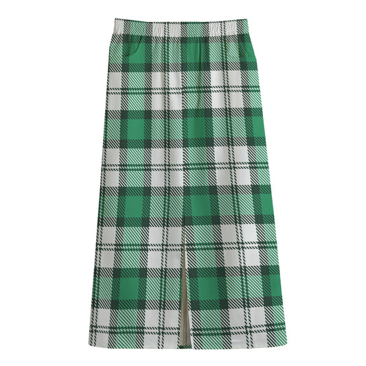 Shamrock St. Patrick's Day Tartan Print Cotton Front Slit Maxi Skirt