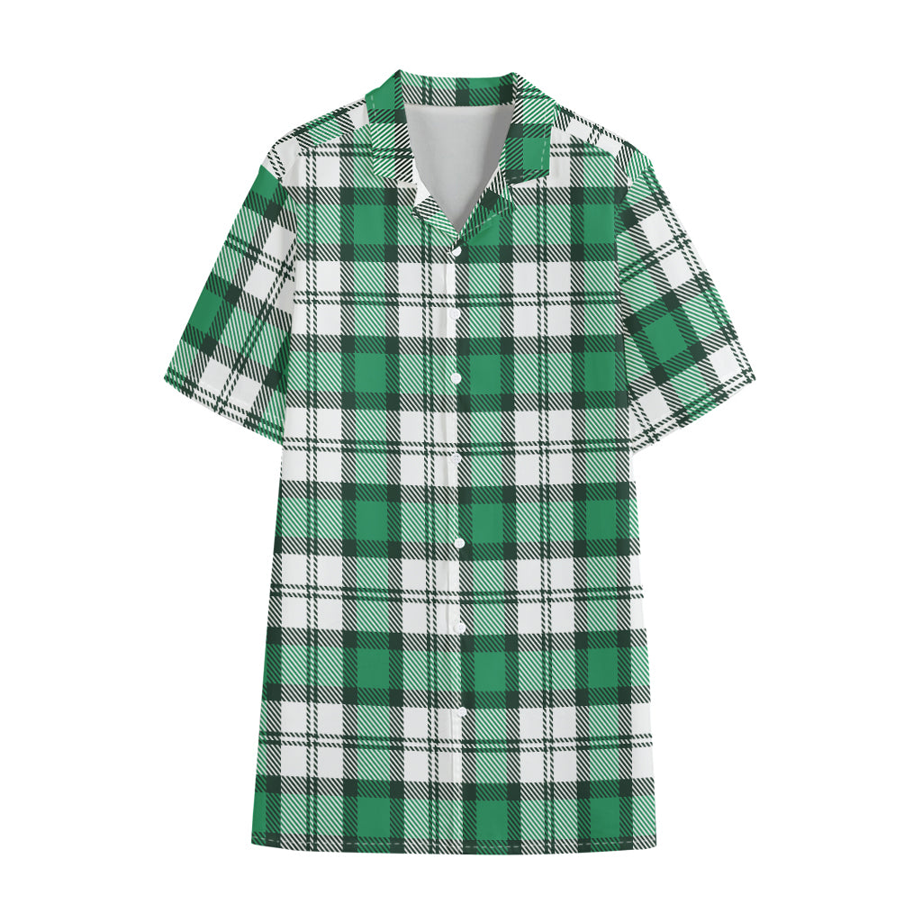 Shamrock St. Patrick's Day Tartan Print Cotton Hawaiian Shirt
