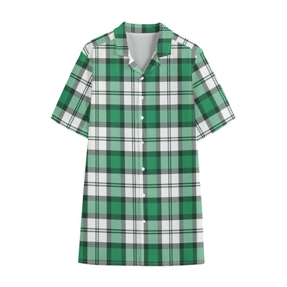 Shamrock St. Patrick's Day Tartan Print Cotton Hawaiian Shirt