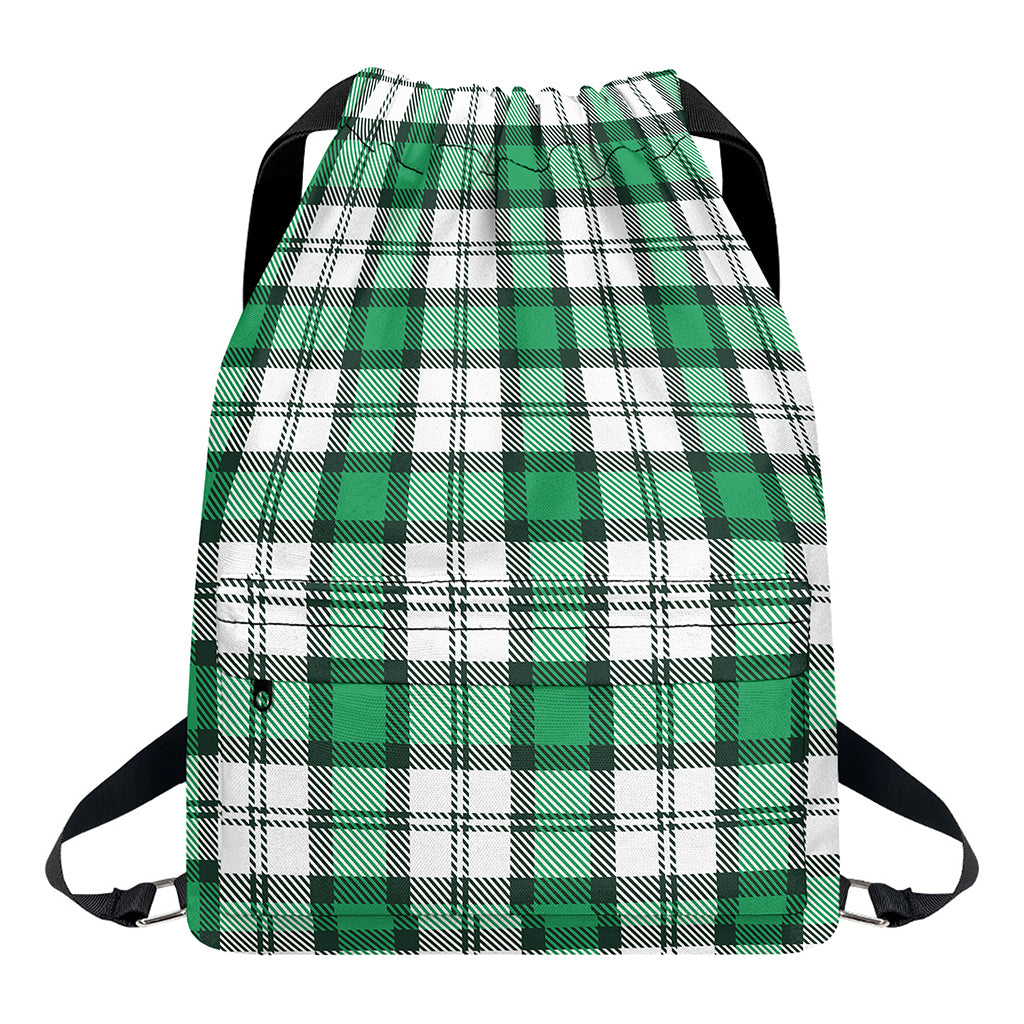 Shamrock St. Patrick's Day Tartan Print Drawstring Backpack