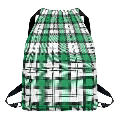 Shamrock St. Patrick's Day Tartan Print Drawstring Backpack