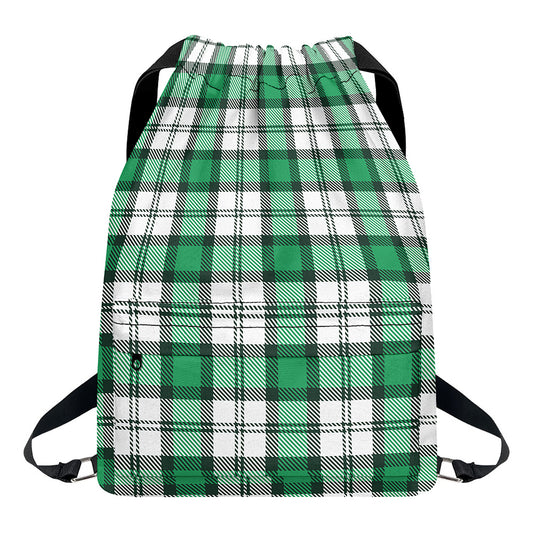 Shamrock St. Patrick's Day Tartan Print Drawstring Backpack