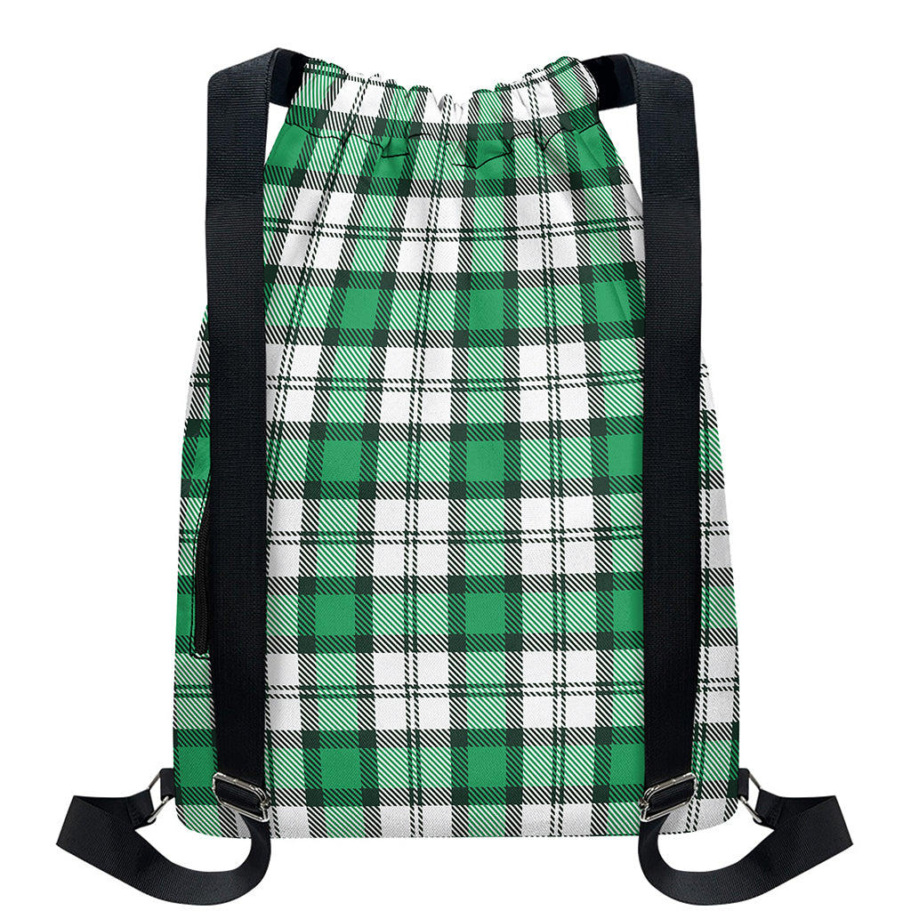 Shamrock St. Patrick's Day Tartan Print Drawstring Backpack