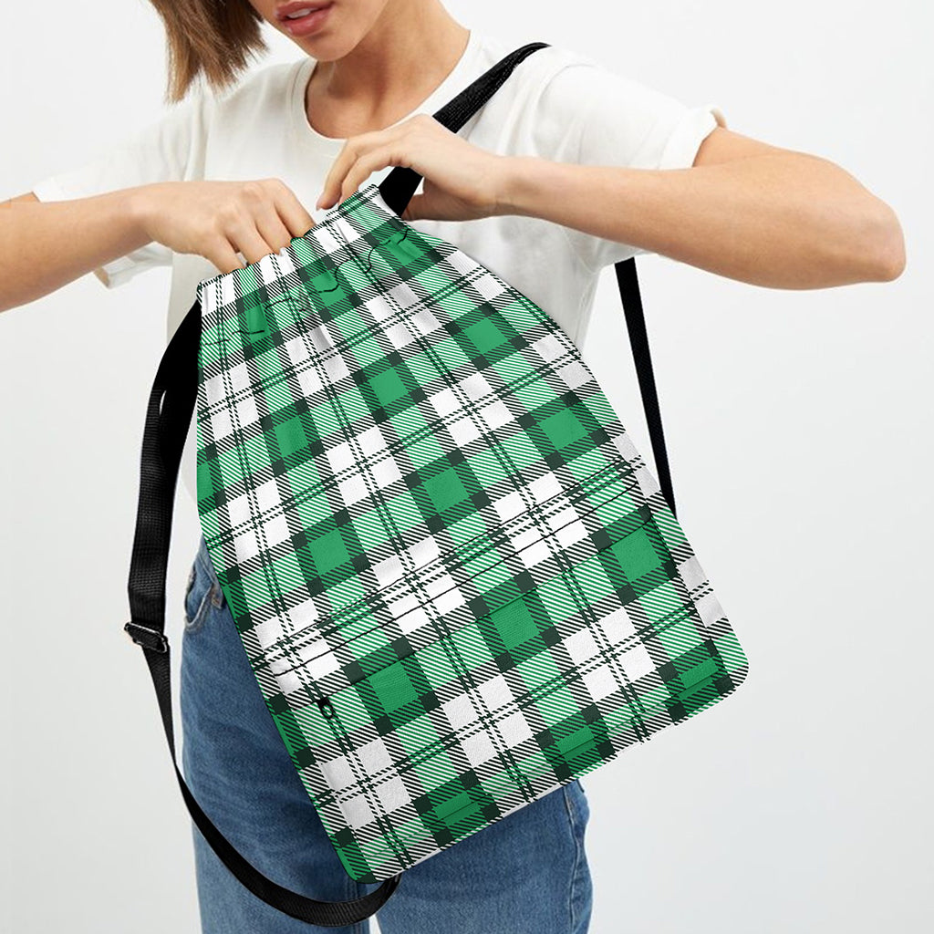 Shamrock St. Patrick's Day Tartan Print Drawstring Backpack