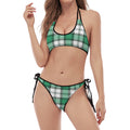 Shamrock St. Patrick's Day Tartan Print Halter Scoop Tie Side Bikini