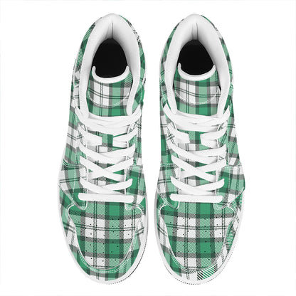 Shamrock St. Patrick's Day Tartan Print High Top Leather Sneakers