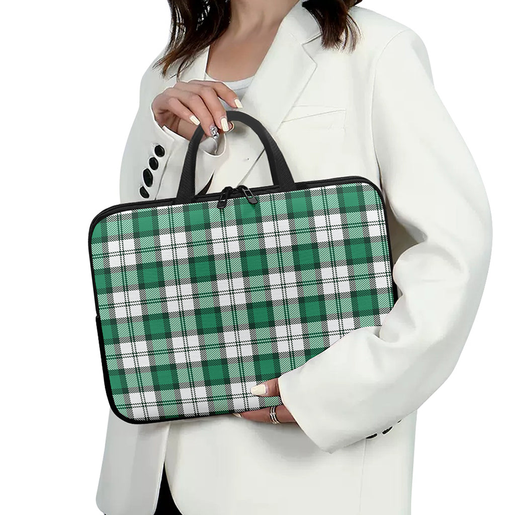 Shamrock St. Patrick's Day Tartan Print Laptop Sleeve With Handle